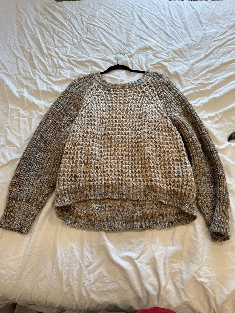 Anthro Chunky Knit Sweater in Neutral Cream and Brown